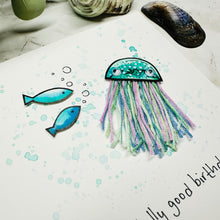 Load image into Gallery viewer, Have a Jelly Good Birthday - Turquoise Jellyfish - Original Artwork Card