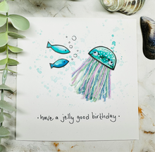 Load image into Gallery viewer, Have a Jelly Good Birthday - Turquoise Jellyfish - Original Artwork Card
