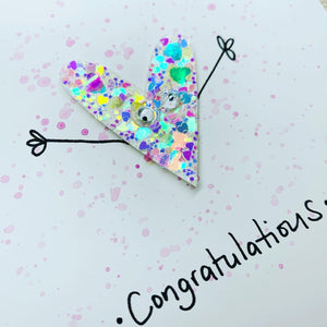 Glitter Heart Congratulations Card - White