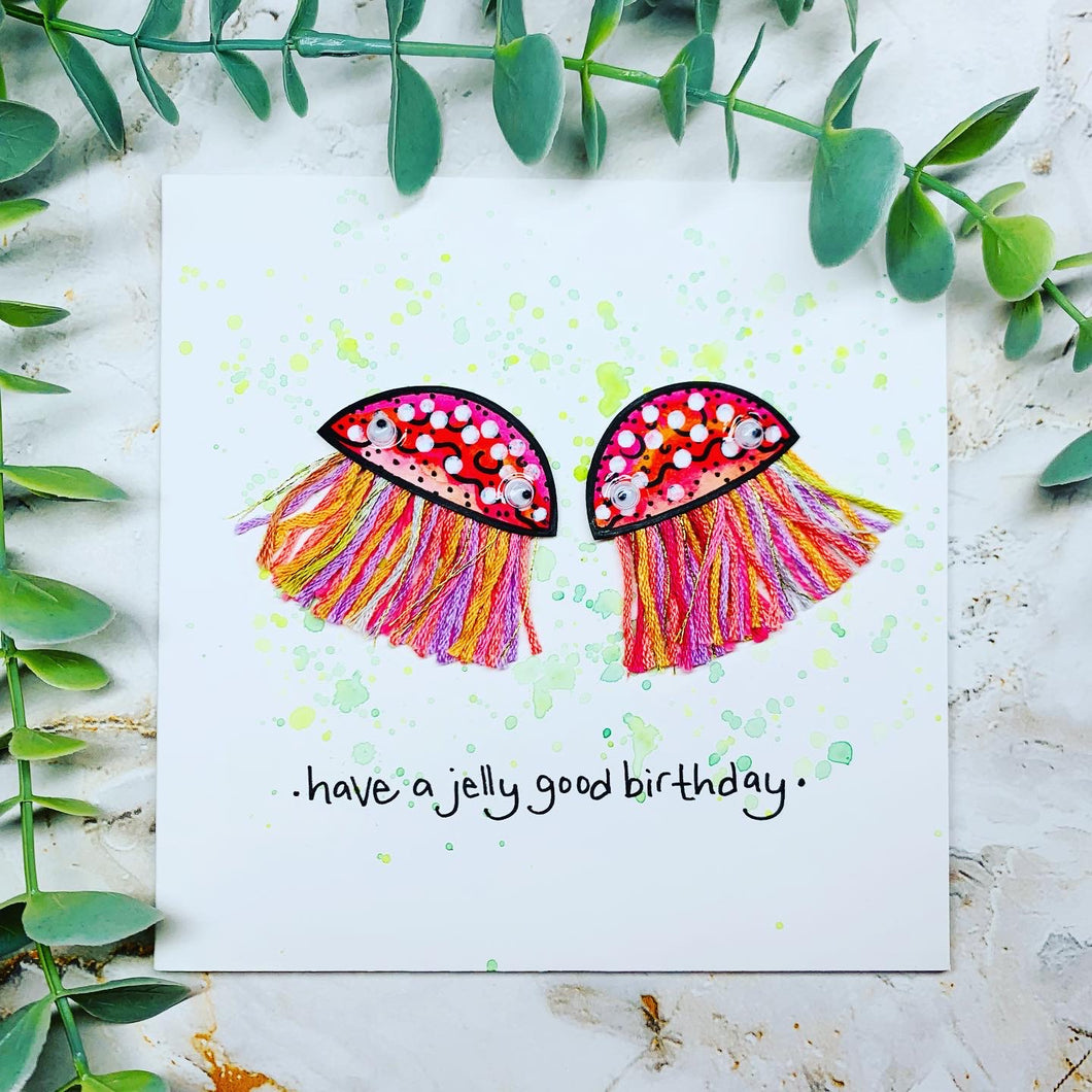 Have a Jelly Good Birthday - Orange Jellyfish - Original Artwork card