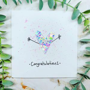 Glitter Heart Congratulations Card - White