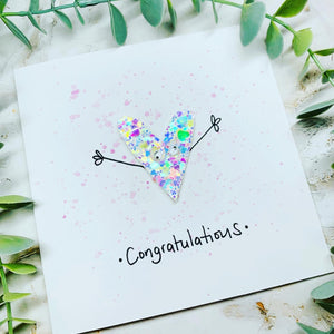 Glitter Heart Congratulations Card - White