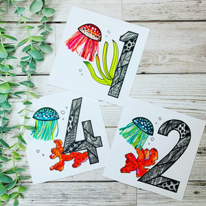 Number Age Jellyfish Birthday Card - Hand Drawn Artwork