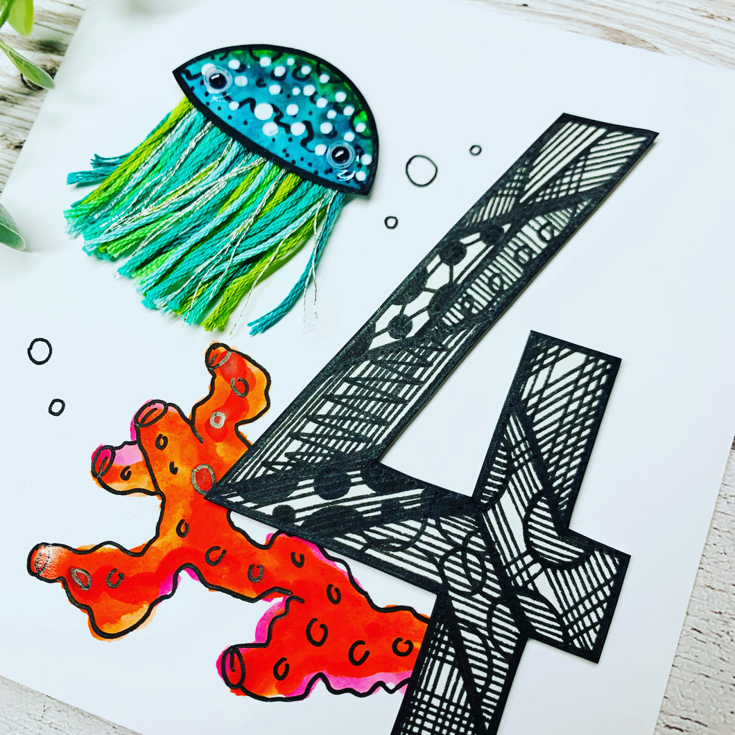 Number Age Jellyfish Birthday Card - Hand Drawn Artwork